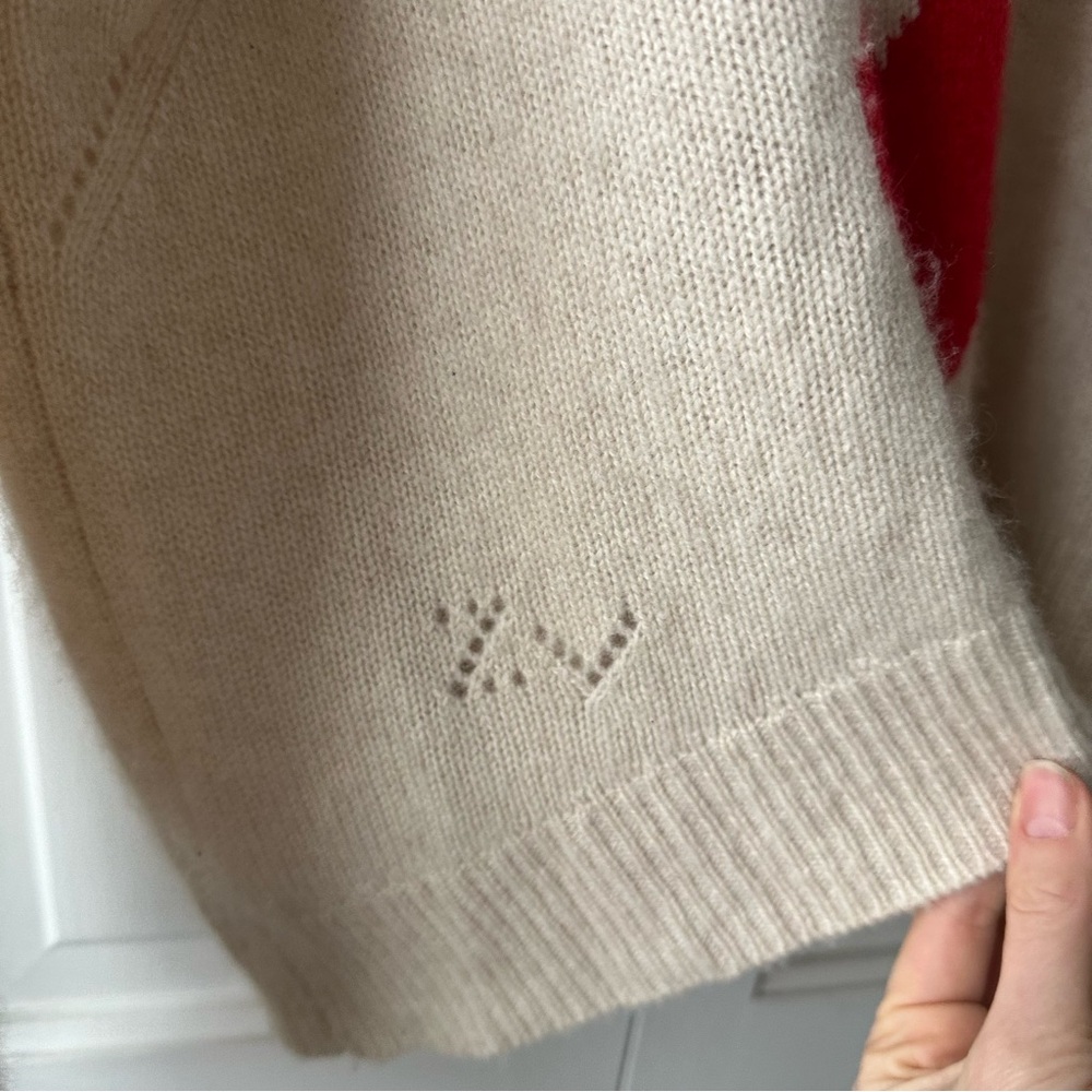 ZADIG VOLTAIRE Markus Cashmere Sweater Cream with Red and Pink Hearts EUC small - Picture 3 of 7